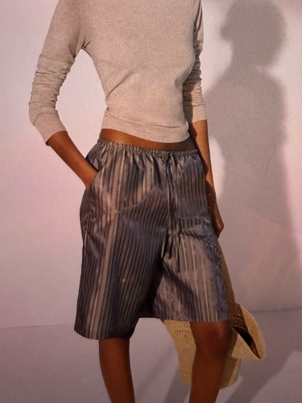 NEW Reformation Metallic Sandy Graphite Color Striped Bermuda Shorts